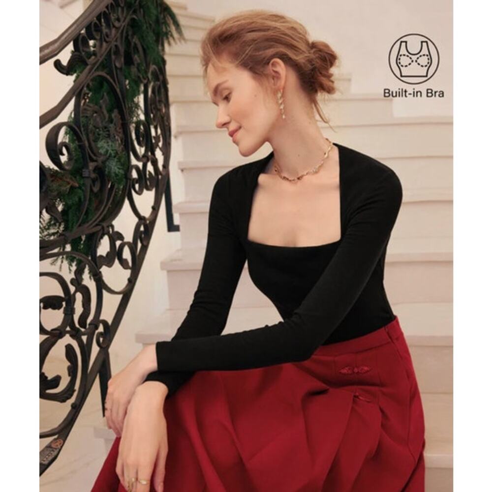 OGL Top Size M NEW ProWarm Angular Square Neck Side Ruched Brami Classic Black